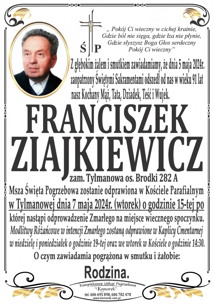 Franciszek Ziajkiewicz Nekrologi Podhale Pl