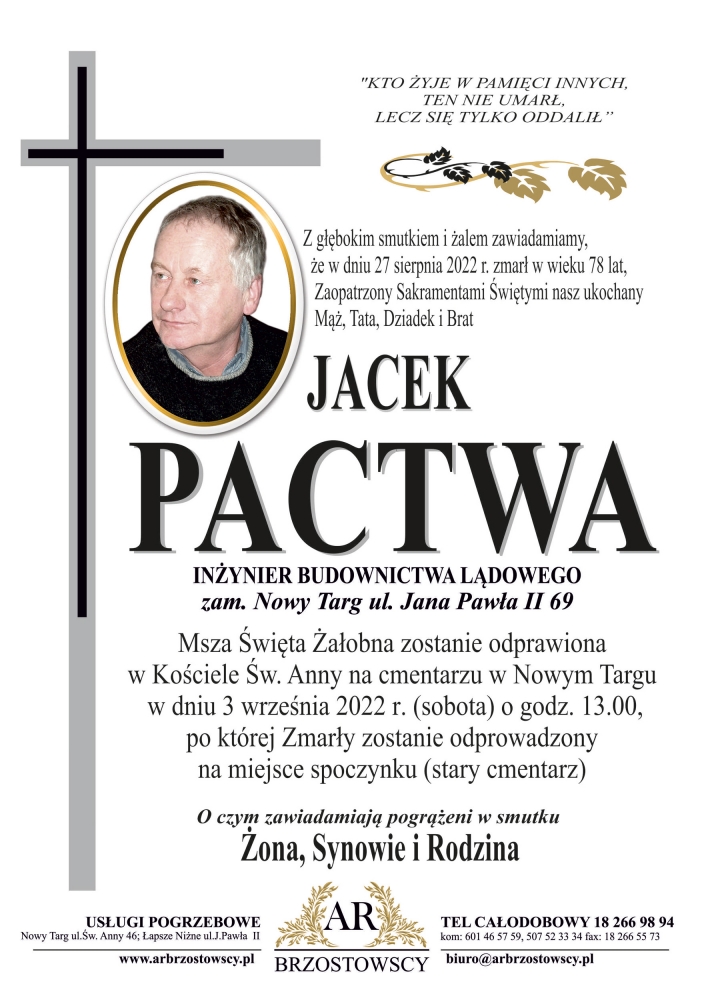 Jacek Pactwa Nekrologi Podhale Pl