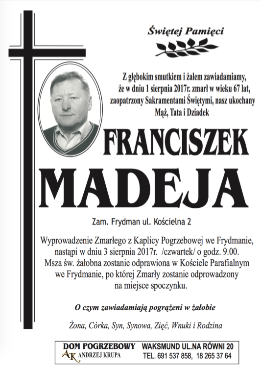 Franciszek Madeja Nekrologi Podhale Pl