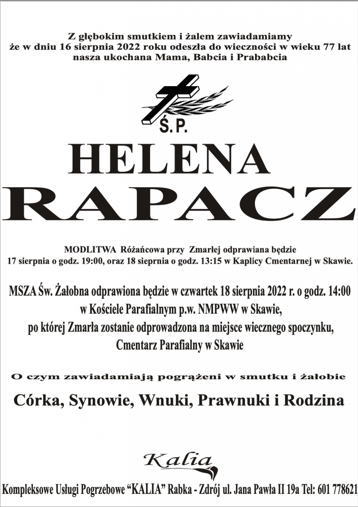 Helena Rapacz Nekrologi Podhale24 Pl