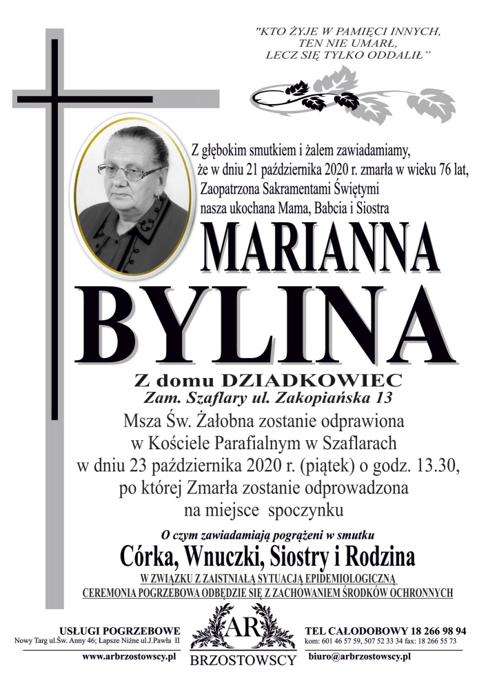 Marianna Bylina Nekrologi Podhale Pl