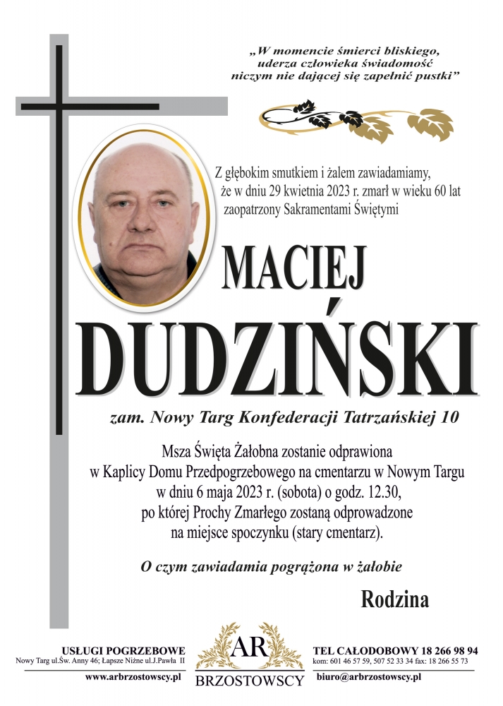 Maciej Dudziński Nekrologi podhale24 pl