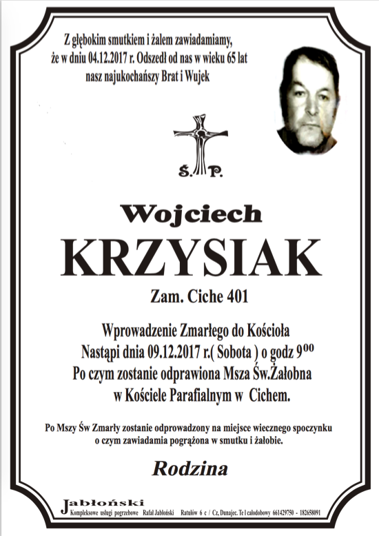 Wojciech Krzysiak Nekrologi Podhale Pl