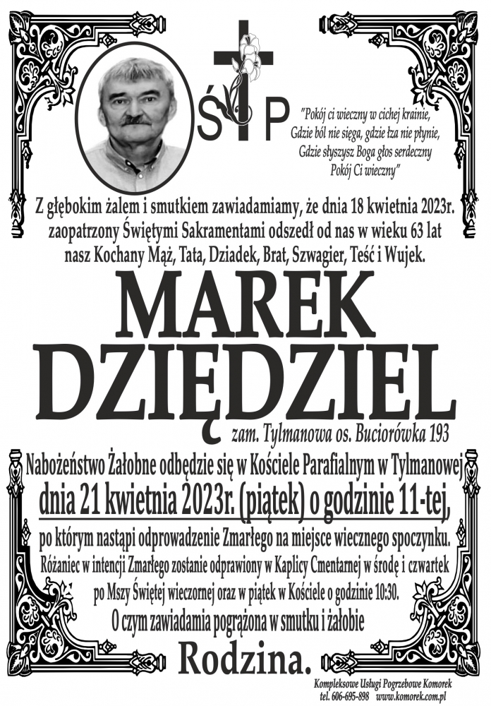 Marek Dziędziel Nekrologi podhale24 pl