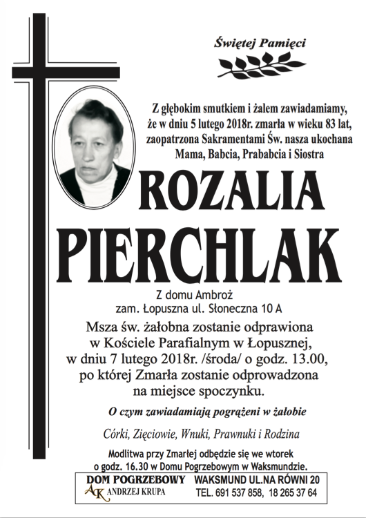 Rozalia Pierchlak Nekrologi Podhale Pl