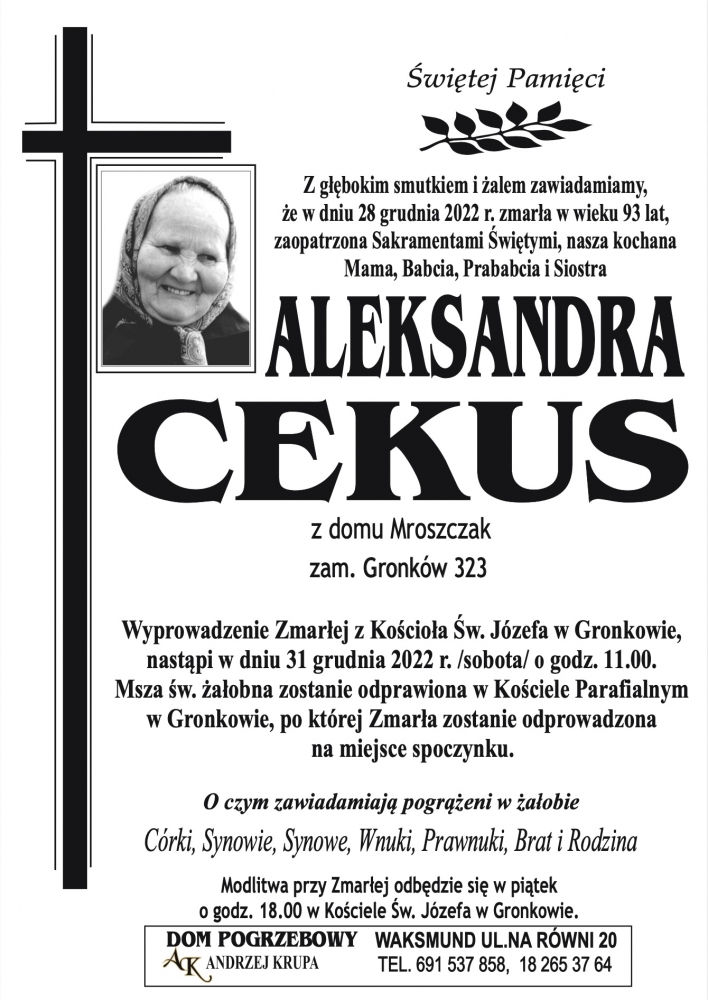 Aleksandra Cekus Nekrologi Podhale Pl