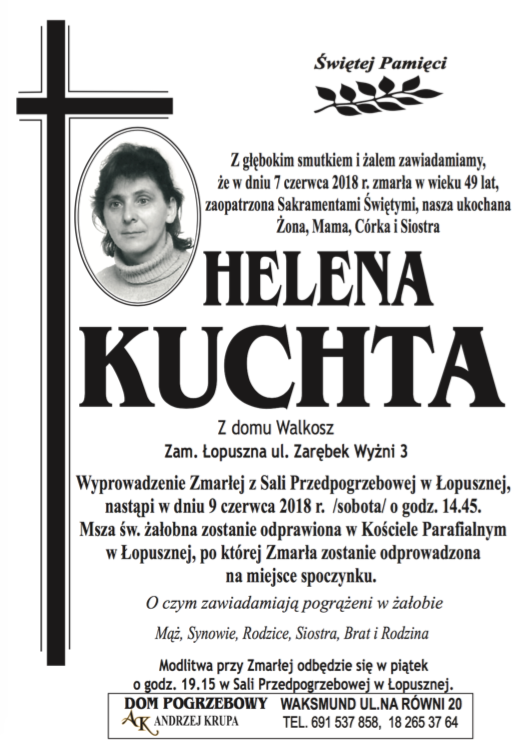 Helena Kuchta Nekrologi Podhale24 Pl