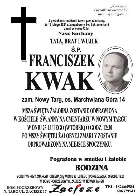 Franciszek Kwak Nekrologi Podhale Pl