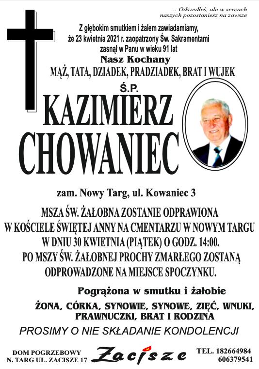 Kazimierz Chowaniec Nekrologi Podhale24 Pl