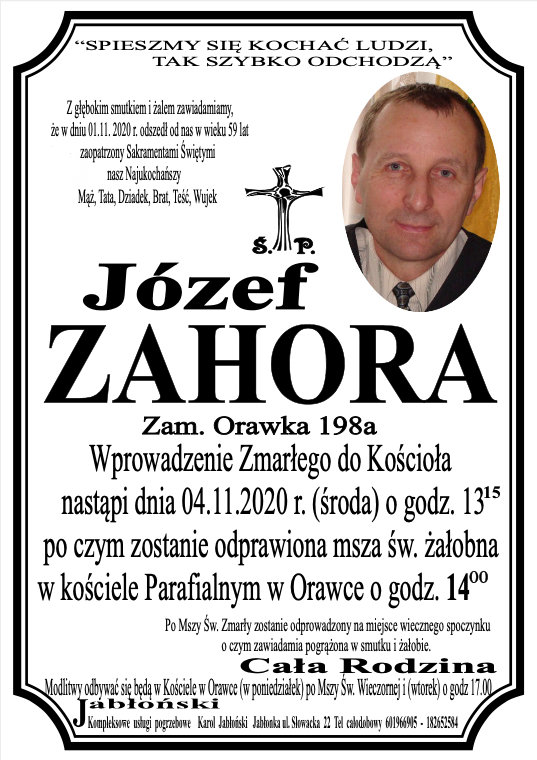 Józef Zahora Nekrologi podhale24 pl