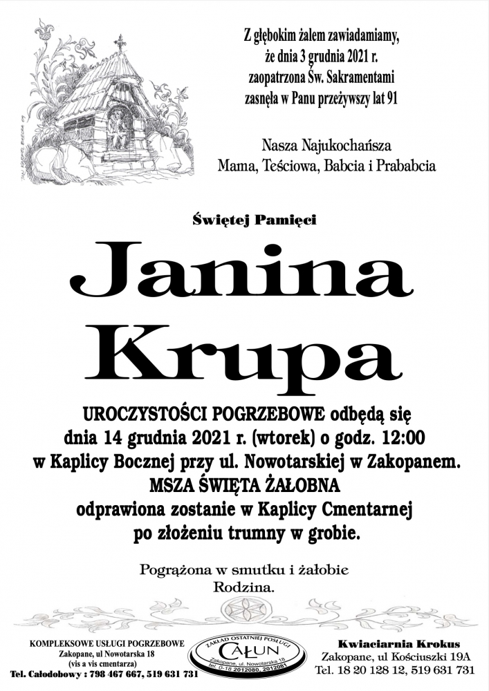 Janina Krupa Nekrologi Podhale Pl