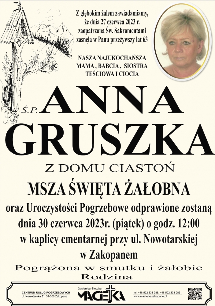 Anna Gruszka Nekrologi Podhale24 Pl