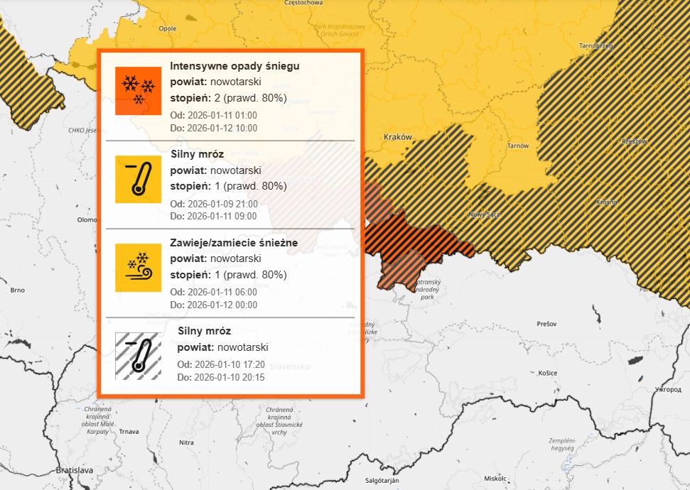 Ostrzeżenie przed opadami śniegu i mrozem