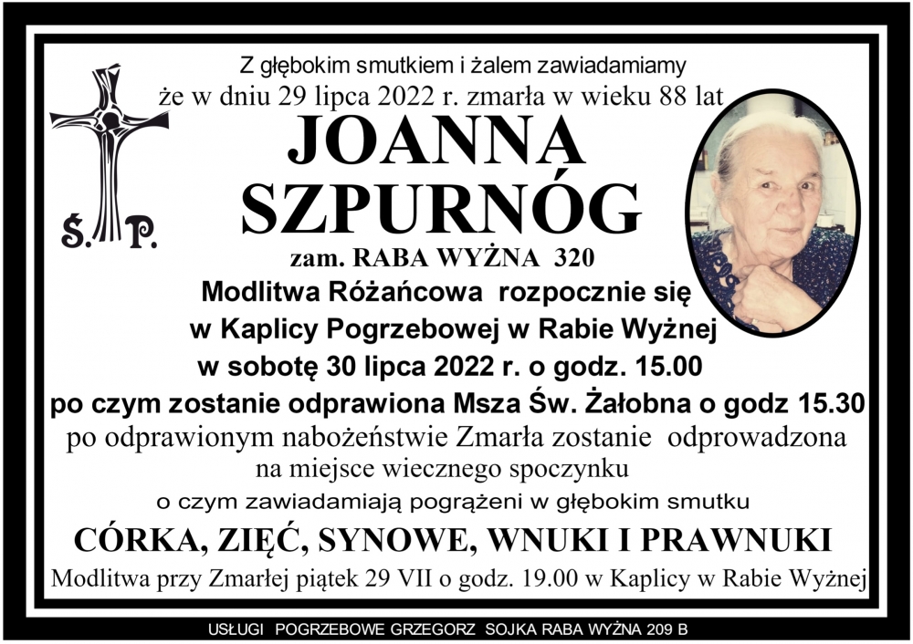 Joanna Szpurnóg - Nekrologi - podhale24.pl