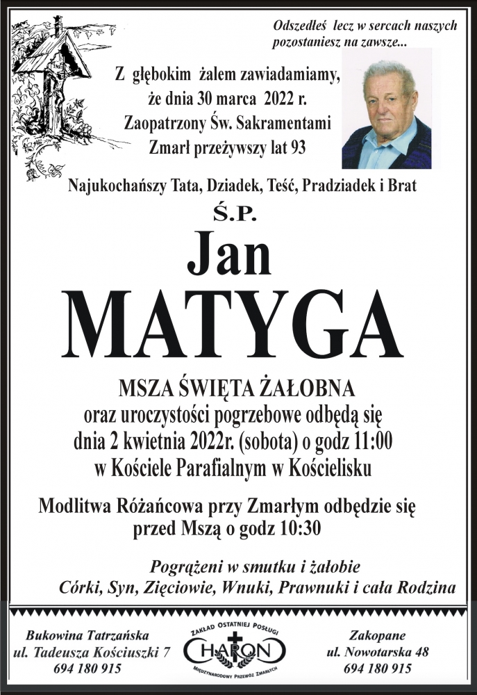 Jan Matyga - Nekrologi - Podhale24.pl